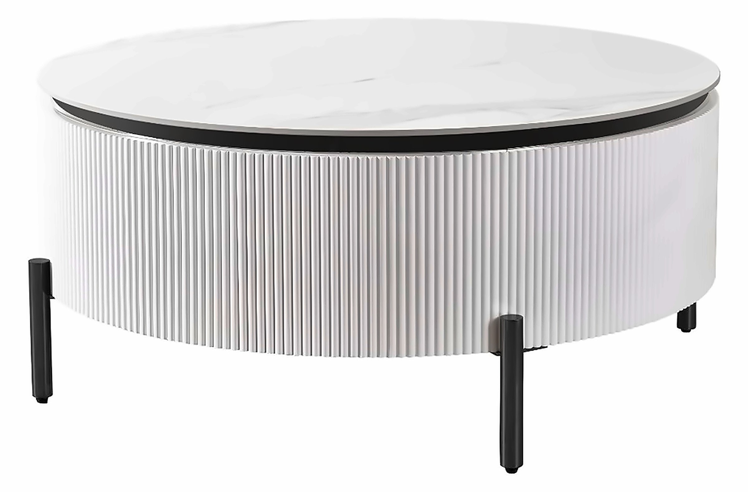Couchtisch Aqua Ø 100 cm, Keramik Weiß, Gestell Weiß/Schwarz – Ansicht 1
