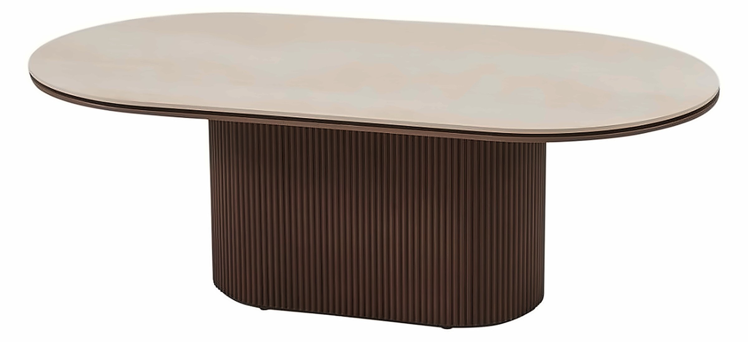 Couchtisch Aqua oval 130 × 70 cm, Keramik Beige, Gestell Braun – Ansicht 1