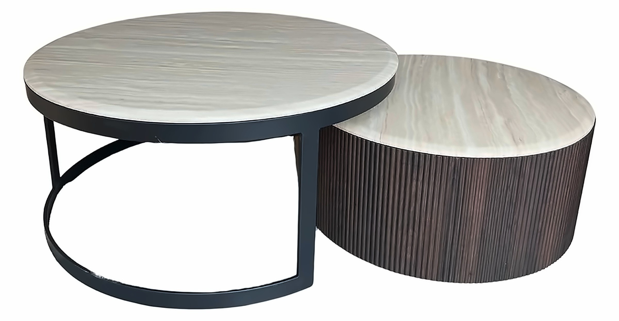 Couchtisch Fox, Marmor-Optik Braun, Gestell Schwarz – Ansicht 1