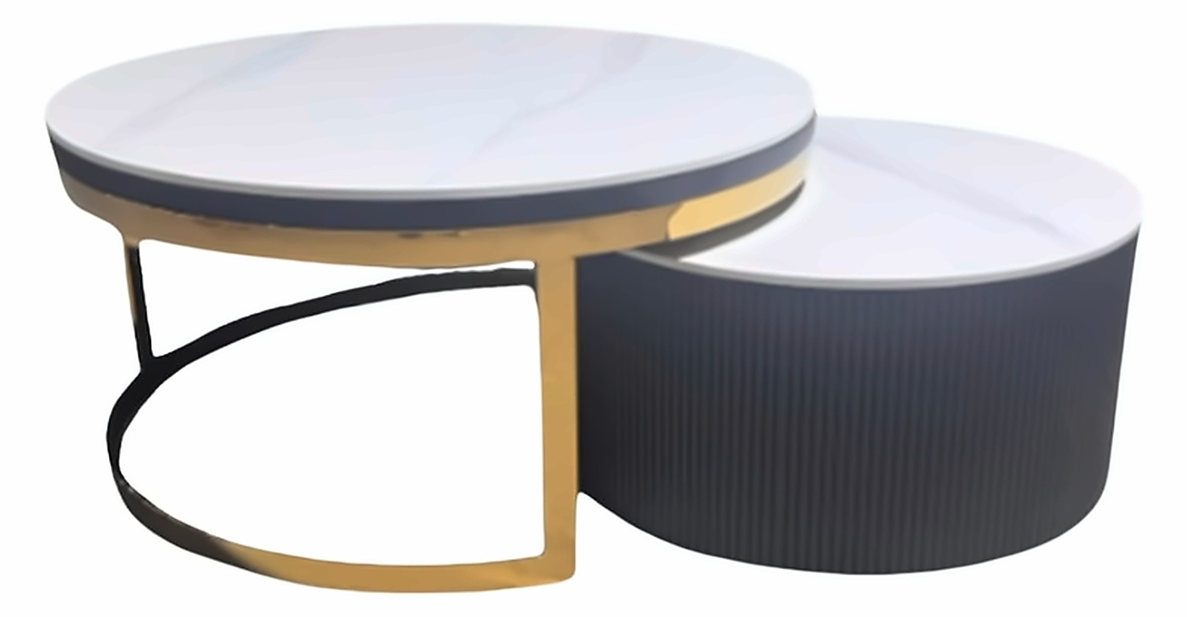 Couchtisch Fox, Sinterstein Weiß, Gestell Gold – Ansicht 1