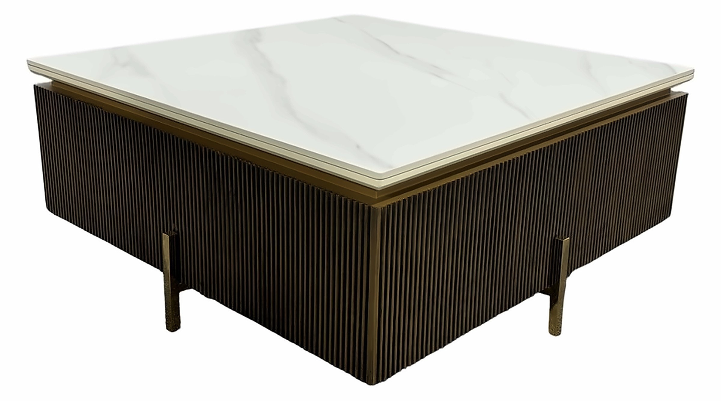 Couchtisch Loqum 100 × 100 cm, Keramik Weiß, Gestell Gold – Ansicht 1