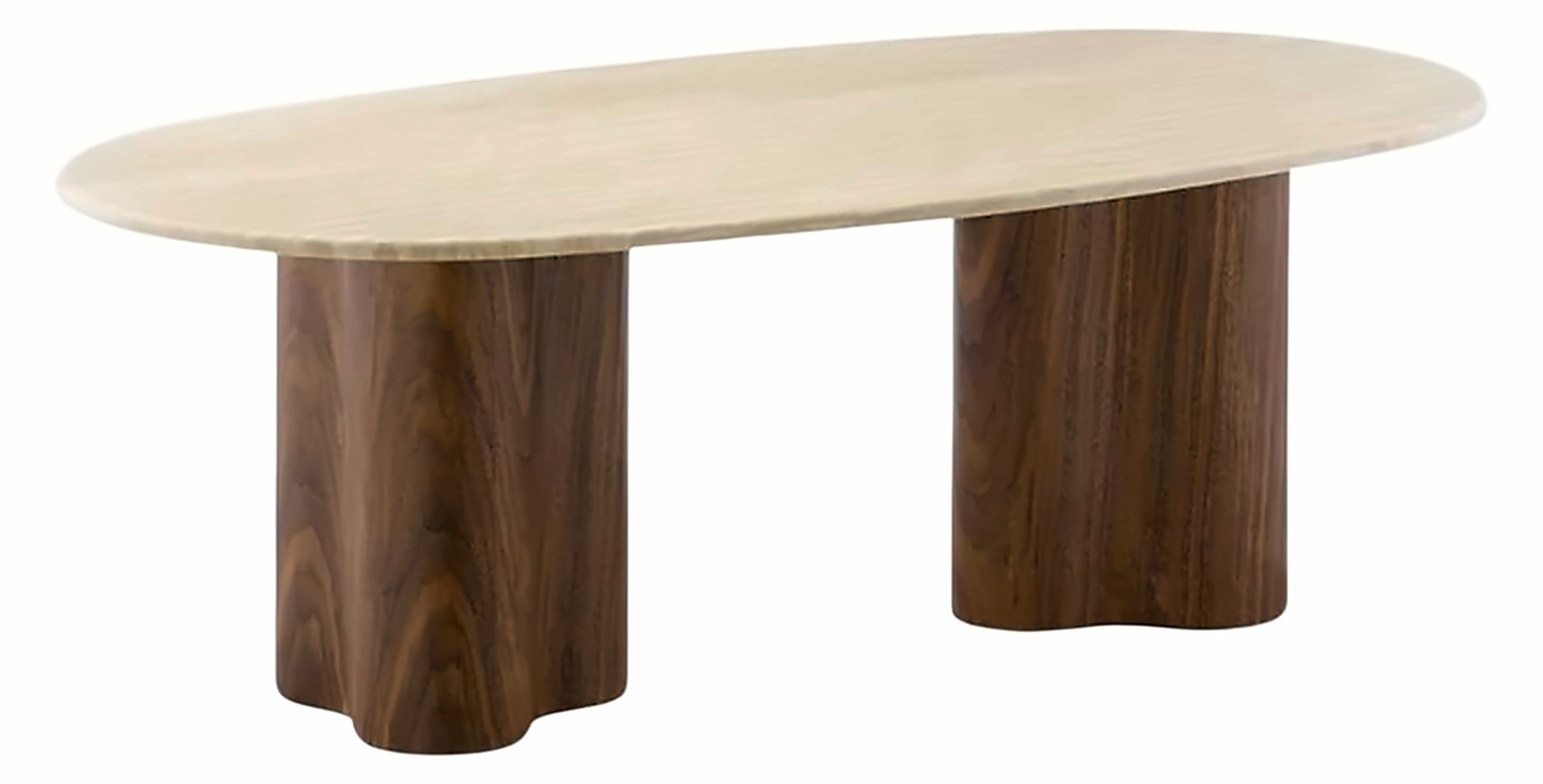Couchtisch Oslo oval 130 × 70 cm, Marmor-Optik, Gestell Braun – Ansicht 1