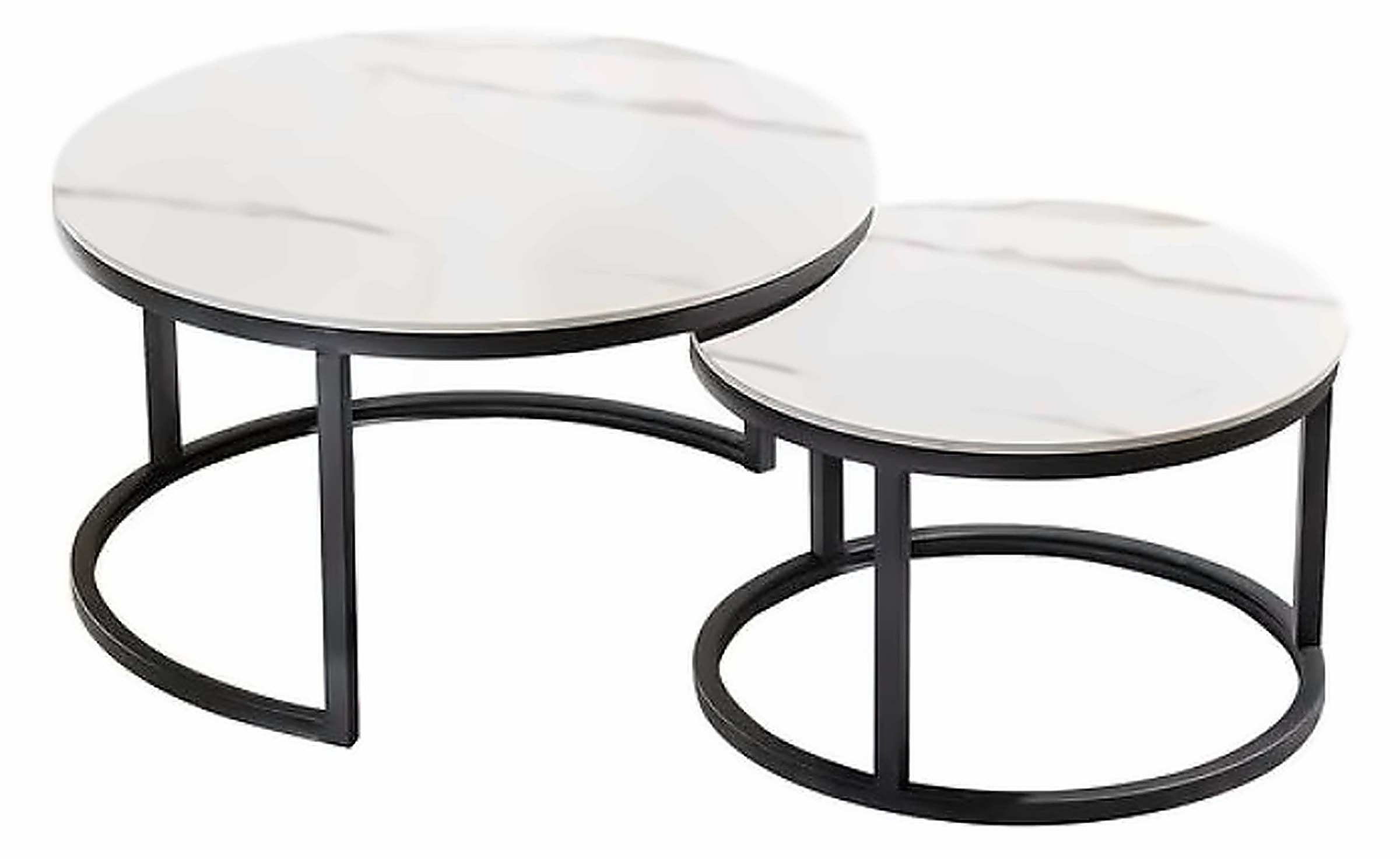 Couchtisch-Set Doblo, 2 Tische, Sinterstein Weiß, Gestell Schwarz – Ansicht 1