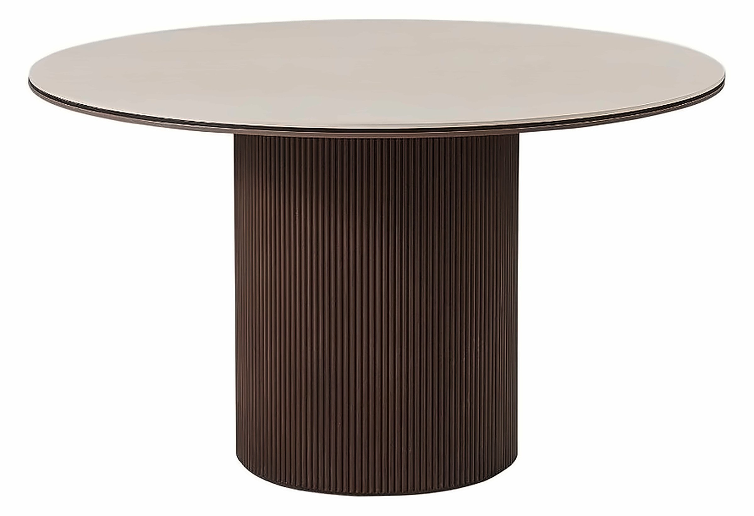 Esstisch Aqua Ø 130 cm, Keramik Beige, Gestell Braun – Ansicht 1