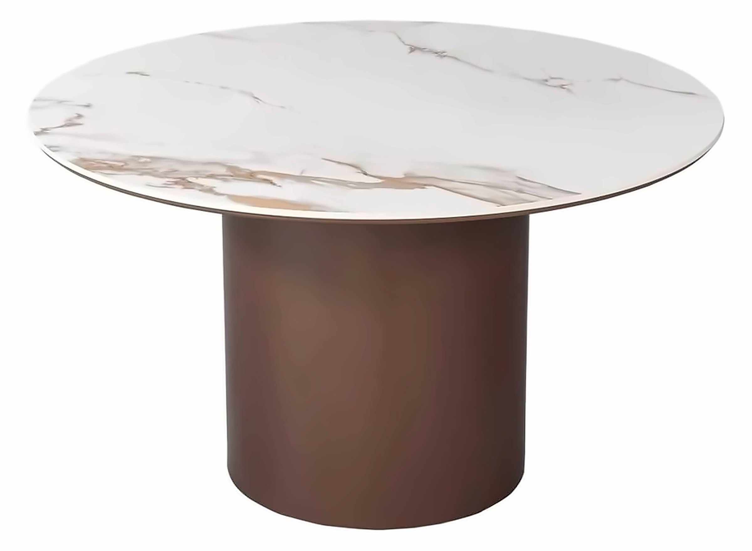 Esstisch Isabella Ø 130 cm, Stein Weiß/Gold, Gestell Braun – Ansicht 1