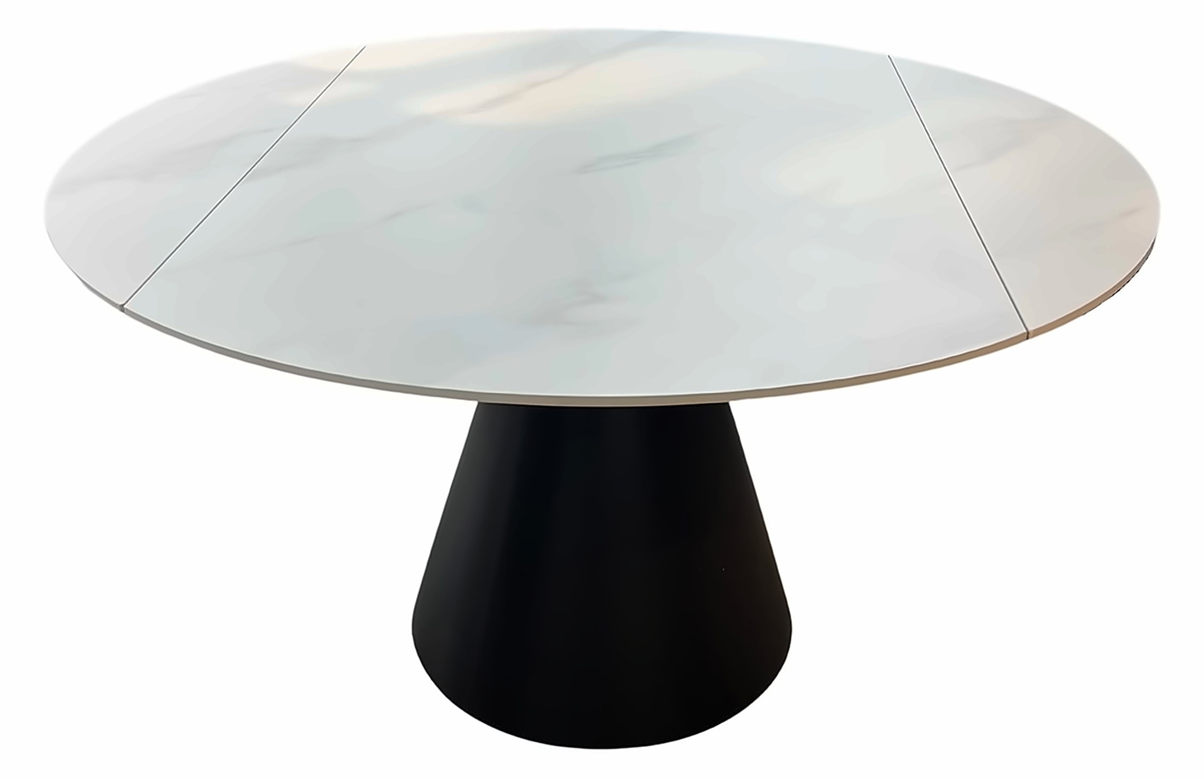 Esstisch Rotate 135–86 × 75 cm, Sinterstein Weiß, Gestell Schwarz – Ansicht 1