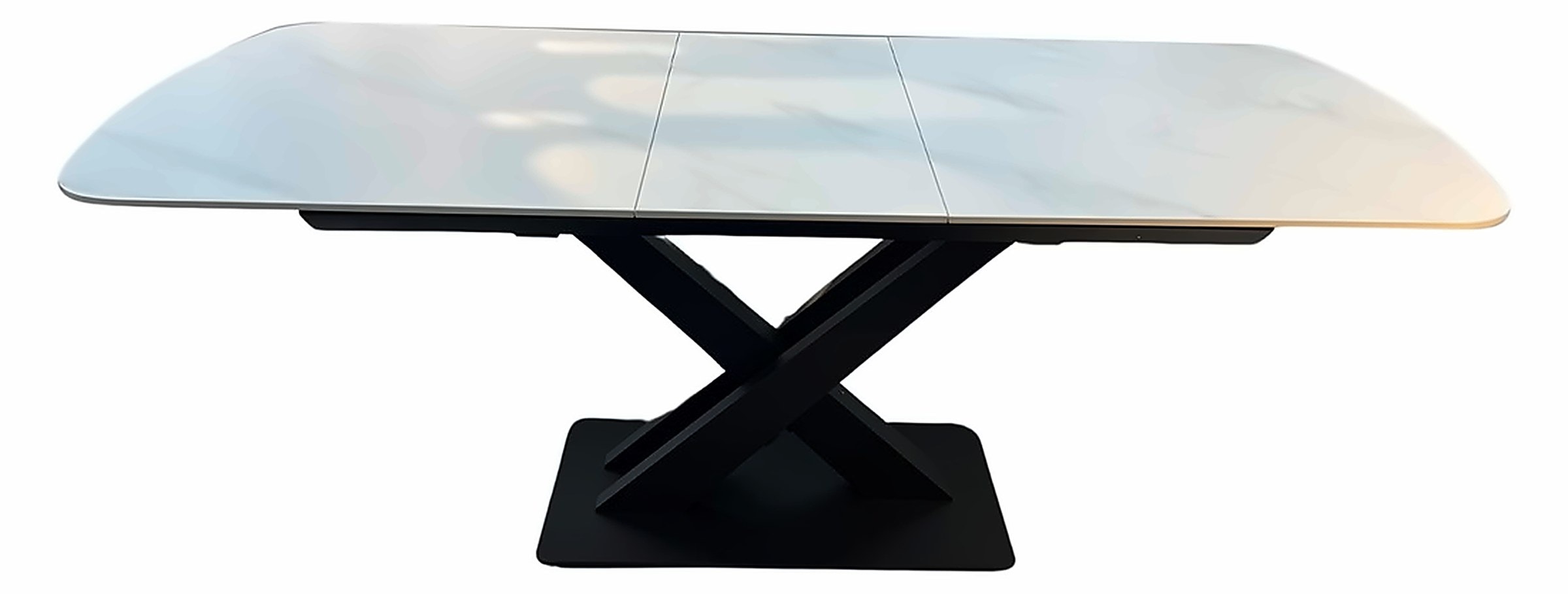 Esstisch Xabi 160–200 × 90 cm, Sinterstein Weiß, Gestell Schwarz – Ansicht 1