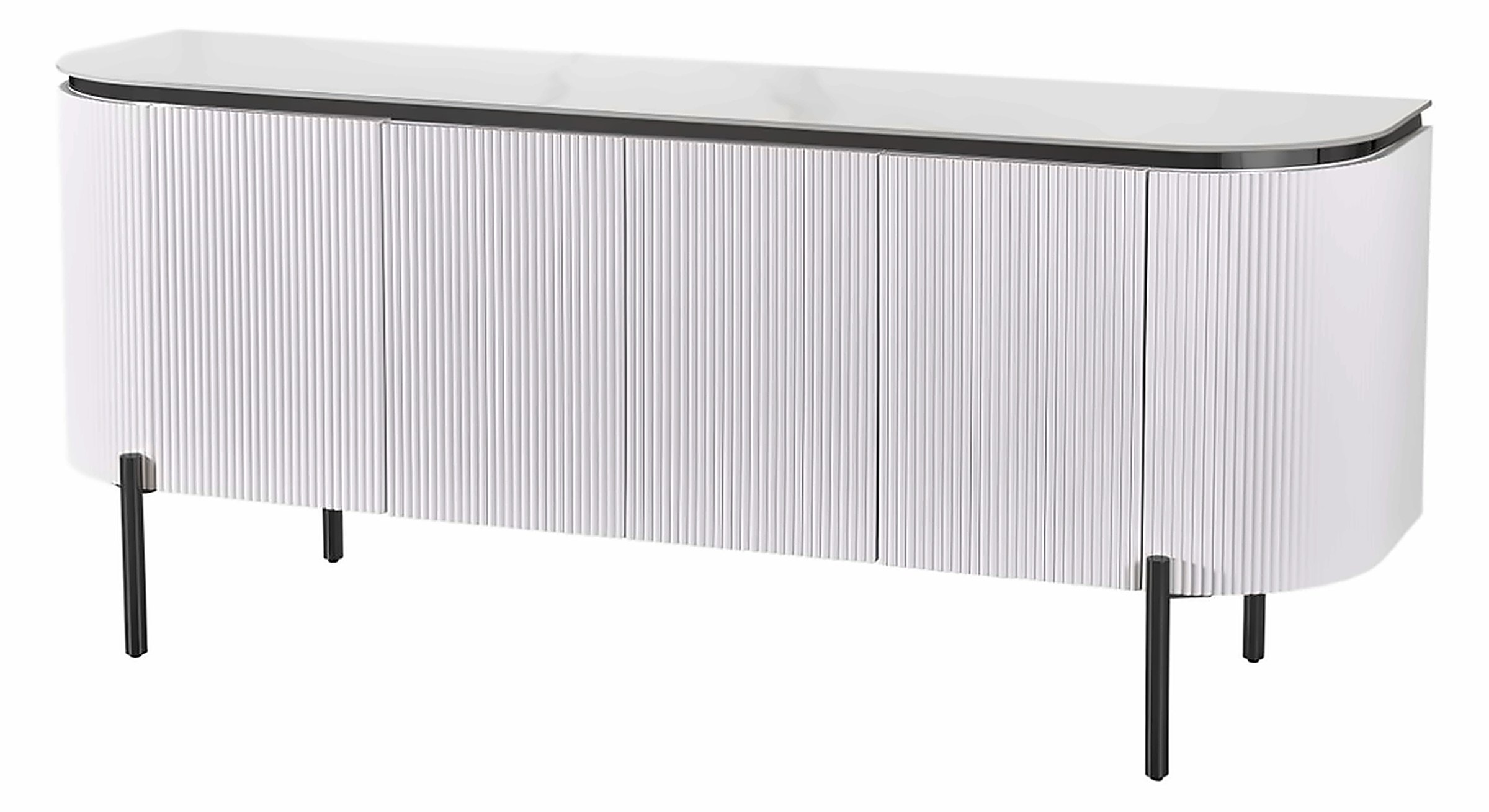 Sideboard Aqua 190 × 50 cm, Keramik Weiß, Korpus Weiß/Schwarz – Ansicht 1