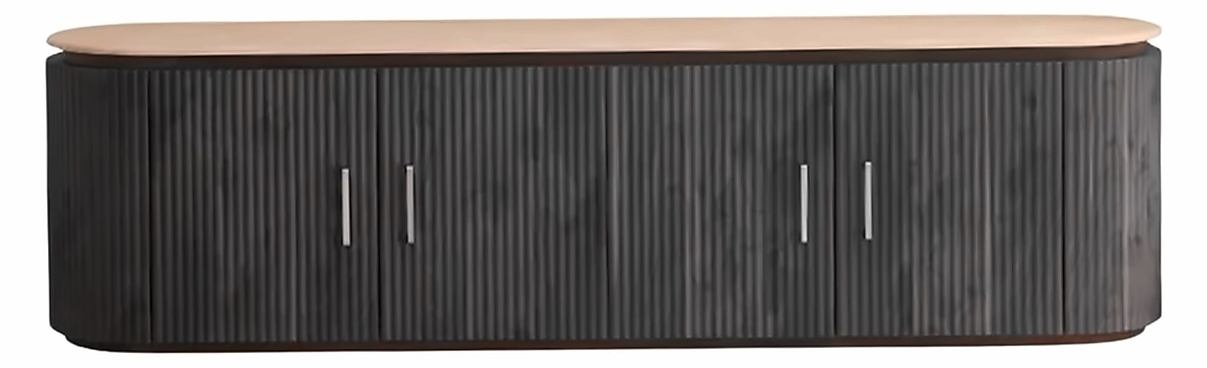 TV-Möbel Kimberly 200 × 40 cm, Marmor-Optik, Korpus Schwarz – Ansicht 1