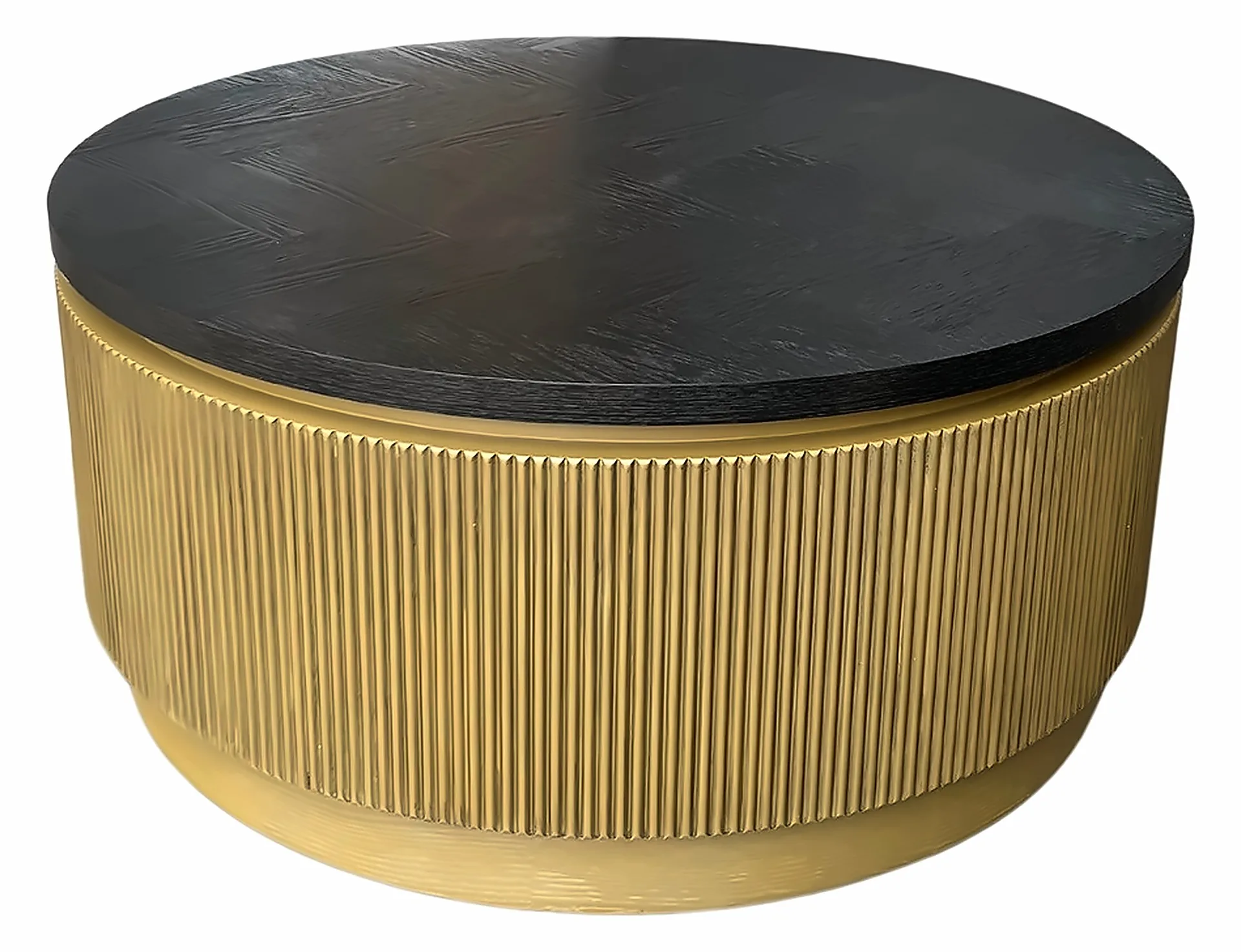 Couchtisch Loqum Ø 100 cm, Fischgrät-Furnier Schwarz – Ansicht 1
