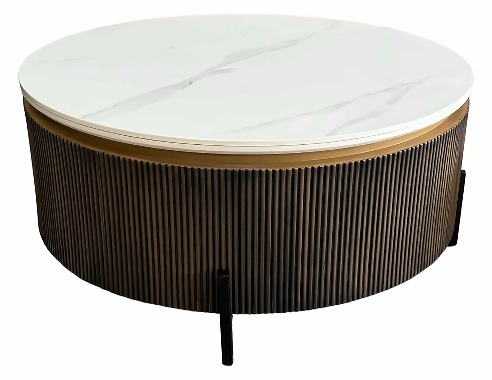Couchtisch Loqum Ø 100 cm, Keramik Weiß, Gestell Schwarz – Ansicht 1