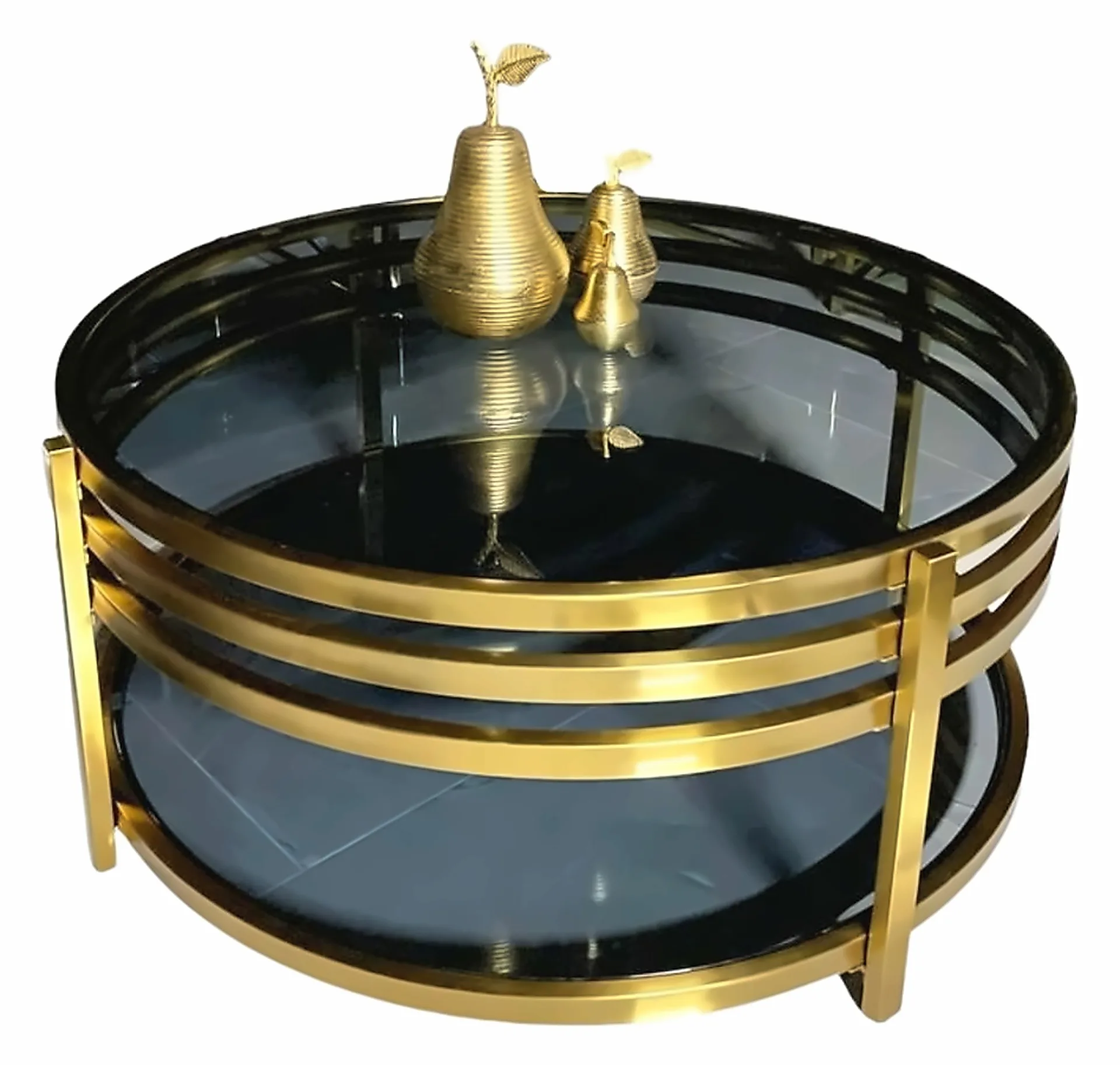 Couchtisch Molly Ø 100 cm, Glas Rauchglas, Gestell Antikgold – Ansicht 1